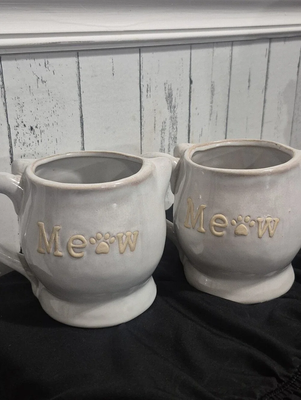 Boston Warehouse Trading Company Stoneware Cat Face Mugs - White with Pink Nose